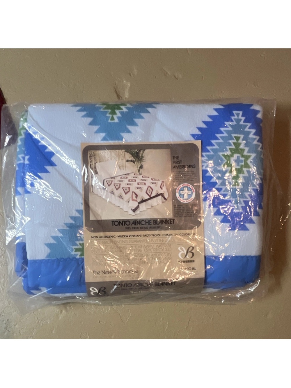 BIBB Blue White Green Geometric  Tonto Apache Blanket